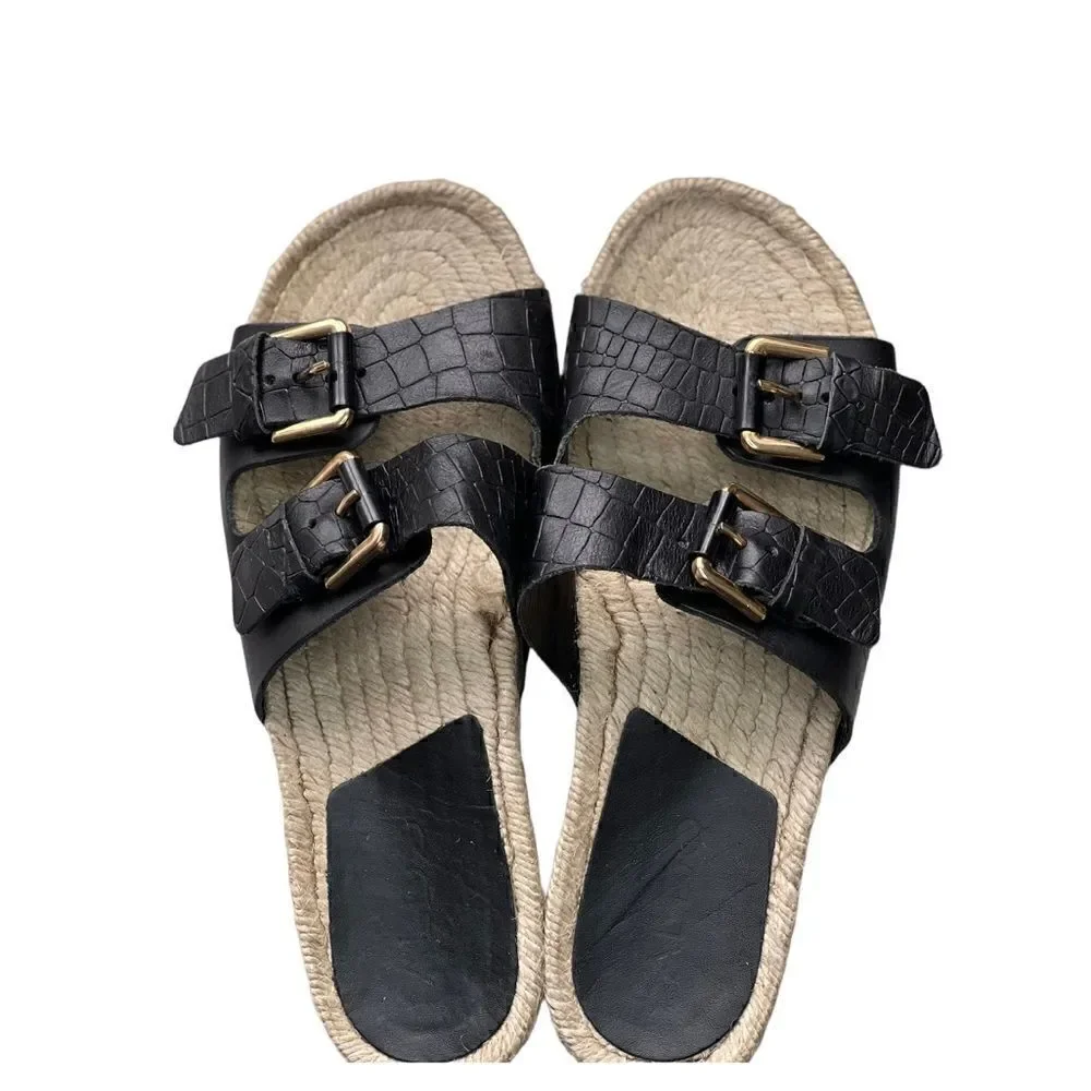 ALDO Buckle Black Sandal with Espadrille Sole NWT